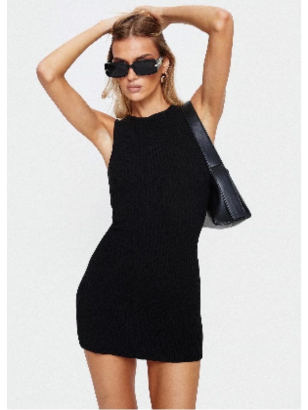 Princess Polly Black Osment Ribbed Knit Mini Dress
